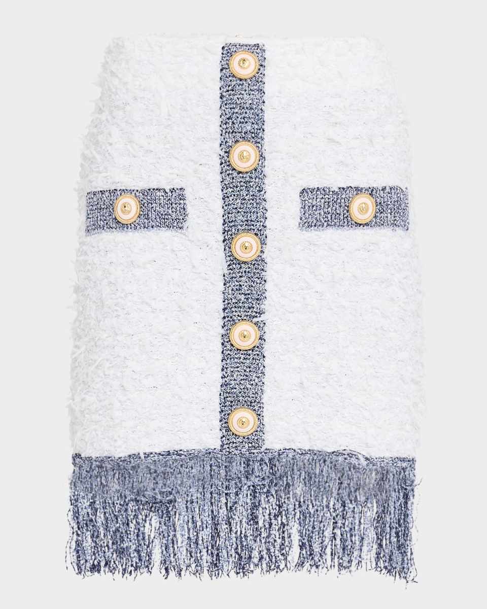 2-Pockets Metallic Fringe Tweed Mini Skirt